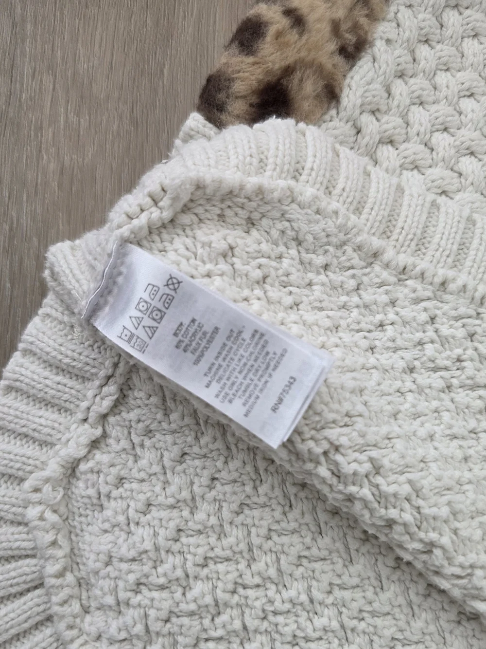 Cream Knit Poncho with Leopard Trim